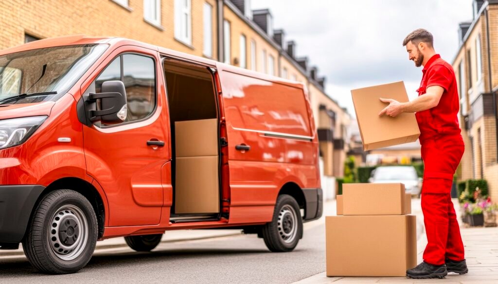 Un travailleur décharge des cartons d'une camionnette pour un déménagement à Chambly.